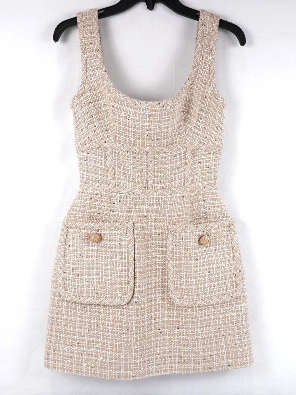 Elie Saab Sequin Tweed Mini Dress In Brown Sugar - Size FR 36 (Sample - NEW)